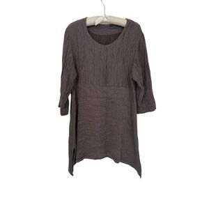 GRIZAS Women's SMALL Purple Crinkle Tunic Dress Half Sleeve NOTES - CJ